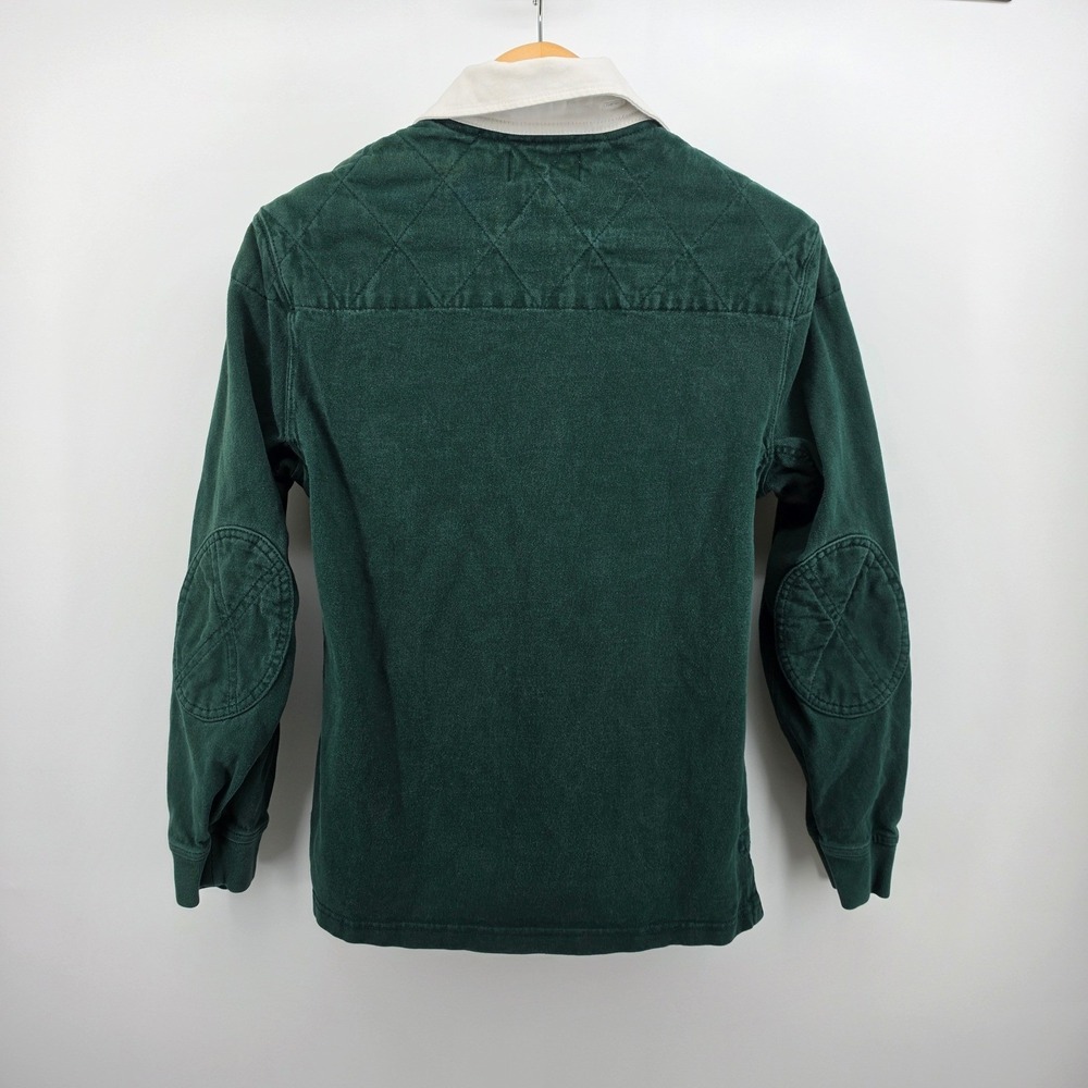 Polo Ralph Lauren Mens Green Quilted Rugby Shirt Custom Fit Small Elbow Patches - Picture 2 of 9